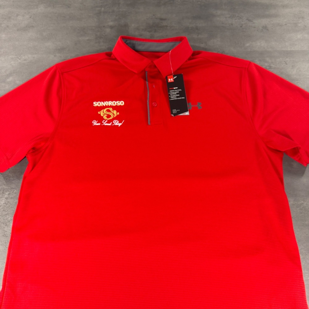 Under Armour Polo Men L Red HeatGear Sonoroso Wine Short Sleeve Golf Performance